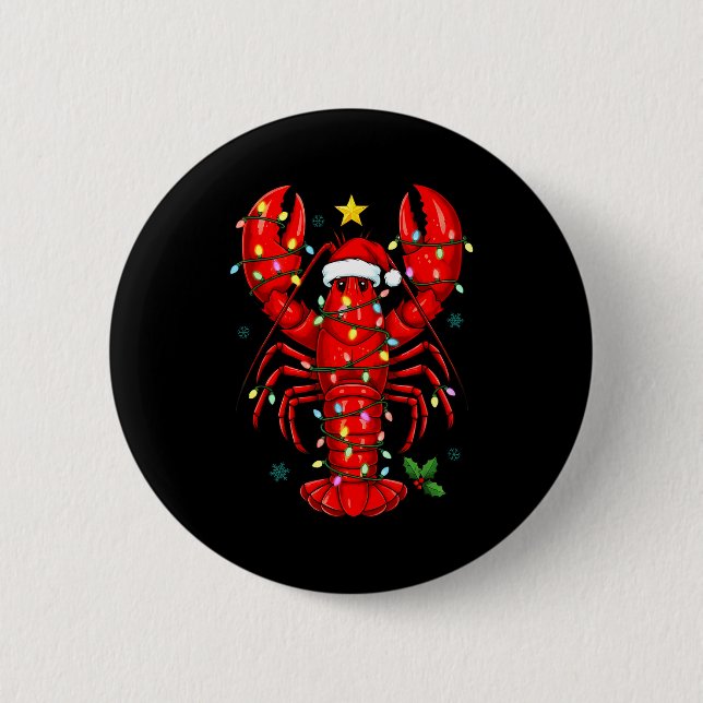 Christmas Lobster With Santa Hat Funny Holiday  Button (Vorderseite)