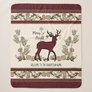 Christmas Lodge Merry Bright Deer Buffalo Kariert Sherpadecke