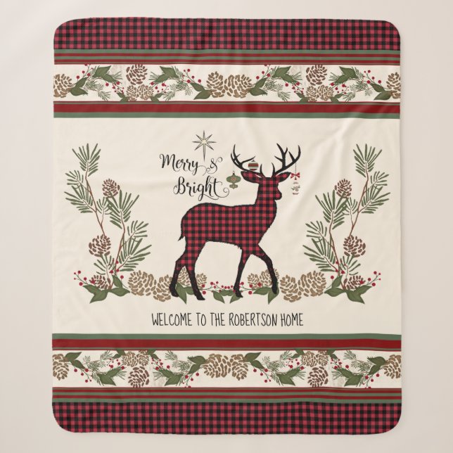 Christmas Lodge Merry Bright Deer Buffalo Plaid (Devant)