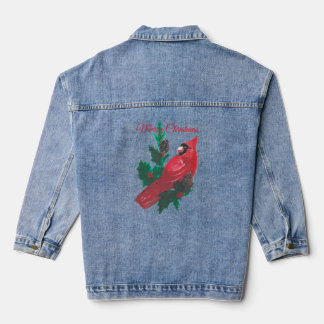 Christmas Long Sleeve Red Cardinal Holly Denim Jeansjacke