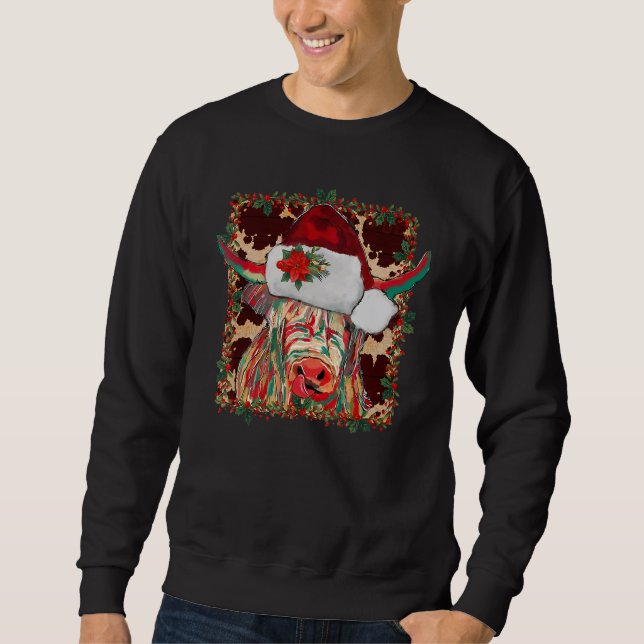 Christmas Longhorn Cow Cute  Christmas Western Sweatshirt (Vorderseite)