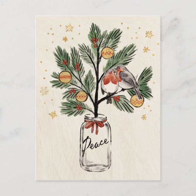 Christmas Lovebirds Peace Postkarte (Vorderseite)