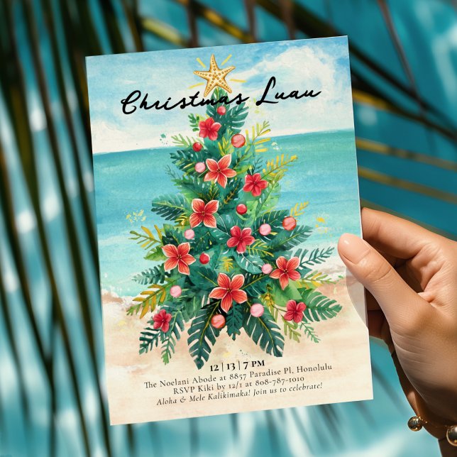 Christmas Luau - Tropical Beach Palm Tree Holiday Einladung (Von Creator hochgeladen)