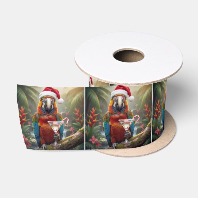 Christmas Macaw Parrot With Martini Cocktail Satinband (Spule)