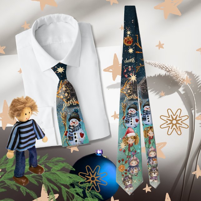 Christmas Magic Snowman & Friends Blau Krawatte (Christmas Magic blue All-Over-Print Neck Tie)