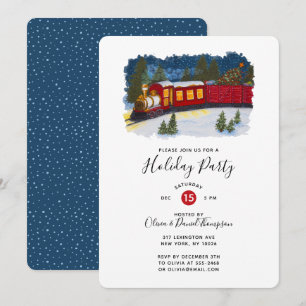 Christmas Magic Vintag Red Steam Train Party Einladung
