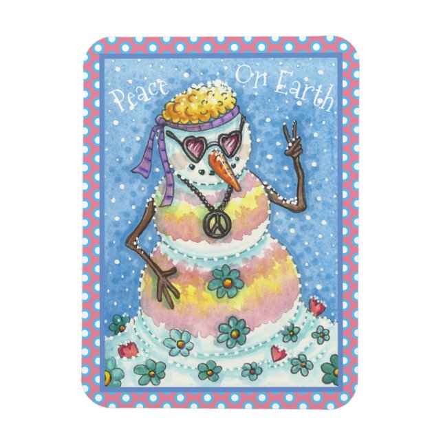 CHRISTMAS MAGNET super SNOWMAN "PAIX SUR TERRE" (Vertical)