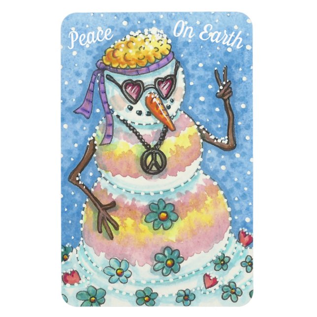CHRISTMAS MAGNET super SNOWMAN "PAIX SUR TERRE" (Vertical)