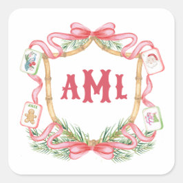 Christmas Mahjong | Monogram Quadratischer Aufkleber