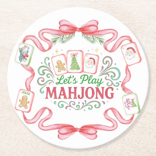 Christmas Mahjong | Monogram Runder Pappuntersetzer (Vorderseite)