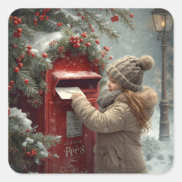 Christmas mailbox cute festive winter holiday art quadratischer aufkleber