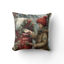Christmas mailbox throw pillow winter cozy cushion