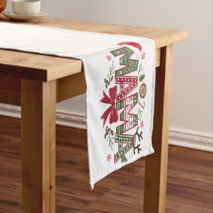 Christmas Mama Coquette Bow Mama Claus Tree Cake Kurzer Tischläufer