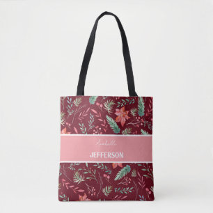 Christmas Maroon Red Green Blume Monogram Tasche