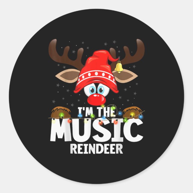 Christmas Matching I'm The Music Reindeer  Runder Aufkleber (Vorderseite)