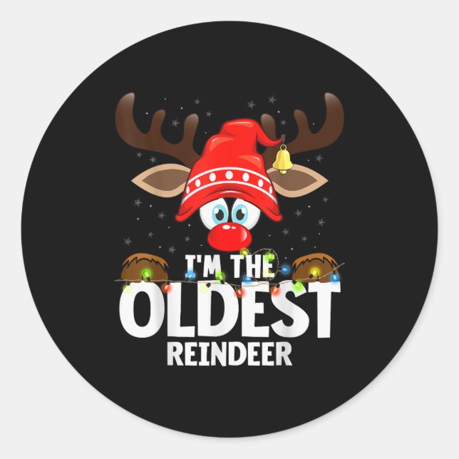 Christmas Matching I'm The Oldest Reindeer  Runder Aufkleber (Vorderseite)