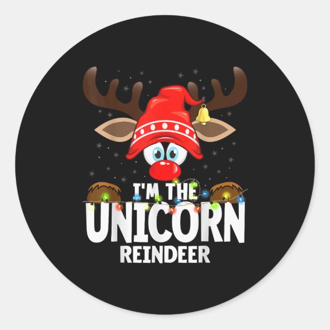 Christmas Matching I'm The Unicorn Reindeer  Runder Aufkleber (Vorderseite)