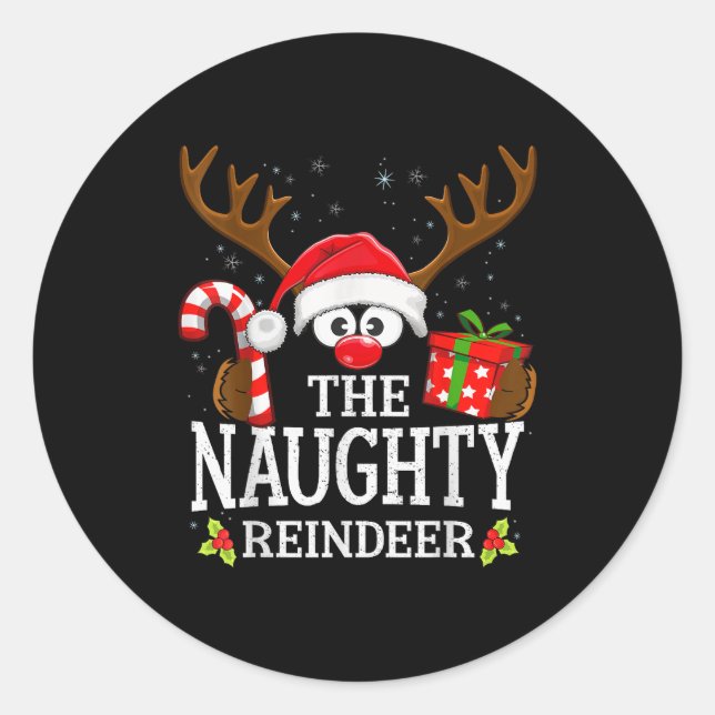Christmas Matching The Naughty Reindeer Family  Runder Aufkleber (Vorderseite)