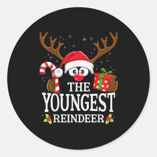 Christmas Matching The Youngest Reindeer Family ,  Runder Aufkleber (Vorderseite)