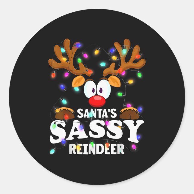 Christmas Men Women Santa's Sy Reindeer  Runder Aufkleber (Vorderseite)