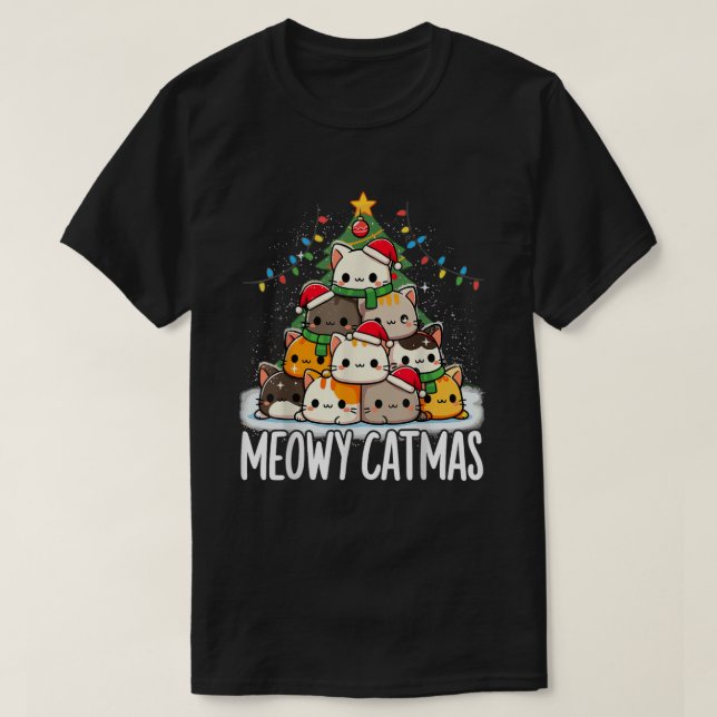 Christmas Meowy Catmas Tree Xmas Cat T-Shirt (Design vorne)