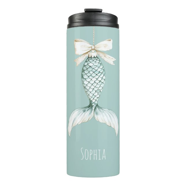 Christmas Mermaid Cream Bow Thermosbecher (Vorderseite)