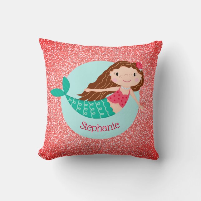 Christmas Mermaid Glitzer Red Personalisiert Kissen (Vorderseite)