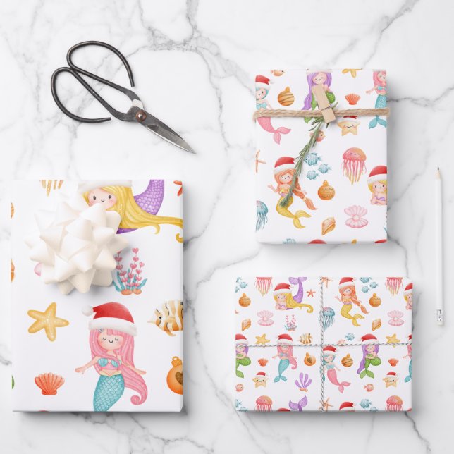 Christmas Mermaid Pattern Geschenkpapier Set (Vorderseite)