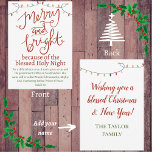 Christmas Merry and Bright Holy Night Red & Green  Mitteilungskarte<br><div class="desc">Give this lovely reminder to family and friends during the Christmas season to remind us that Jesus is the true reason for the season. The birth of Christ makes us Merry and Bright! White background with elegant red script and a whimsical Christmas light string running from the front to the...</div>