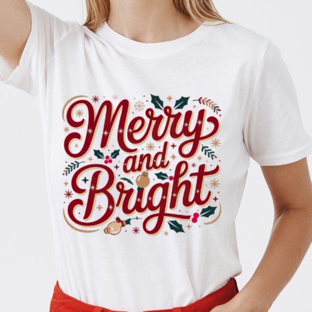 Christmas merry and bright pink red modern font T-Shirt (Von Creator hochgeladen)