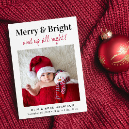 Christmas Merry Bright Foto Holiday Birth Ankündigung