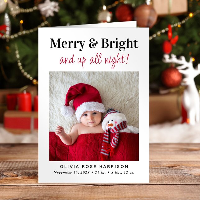Christmas Merry Bright Foto Holiday Birth Ankündigung (A beautiful and unique way to thank family and friends and introduce them to your Christmas  baby)