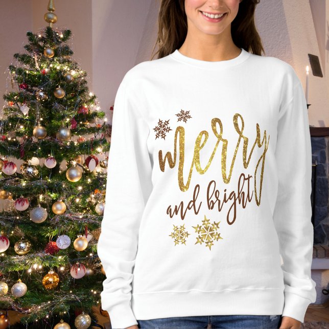 Christmas Merry Bright Gold Ladys Sweatshirt (Christmas Merry Bright Gold Ladies Sweatshirt)