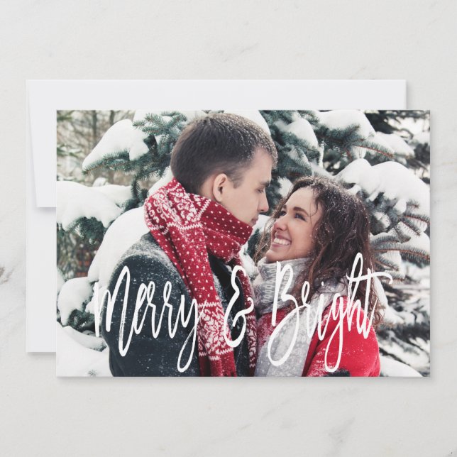 Christmas Merry & Bright Handwriting Foto Feiertagskarte (Vorderseite)