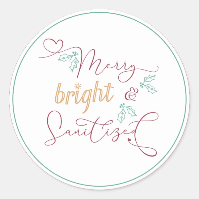 Christmas Merry Bright und Sanitized Runder Aufkleber (Vorderseite)