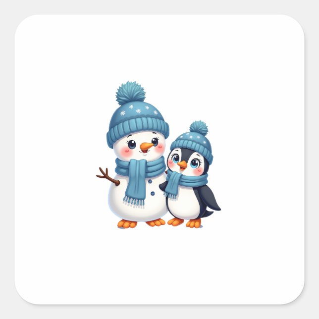Christmas Merry Christmas For Gift Penguin Snowman Quadratischer Aufkleber (Vorderseite)