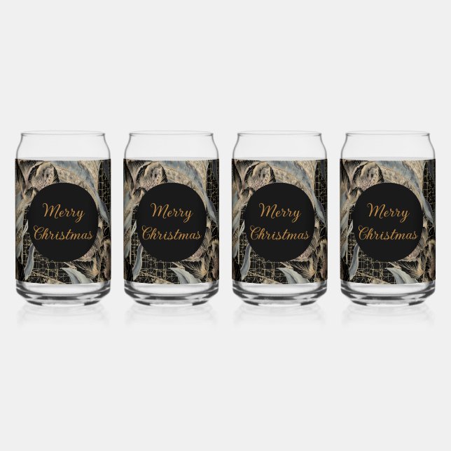 Christmas, Merry Christmas,Gold Blue Flowers Art  (Recto)