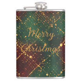 Christmas, Merry Christmas, Gold Red Green Pattern Flachmann