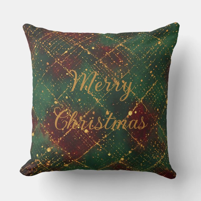 Christmas, Merry Christmas, Gold Red Green Pattern Kissen (Vorderseite)