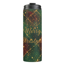 Christmas, Merry Christmas, Gold Red Green Pattern Thermosbecher