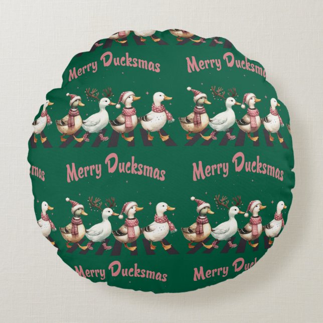 Christmas Merry Ducksmas Round Pillow Rundes Kissen (Vorderseite)