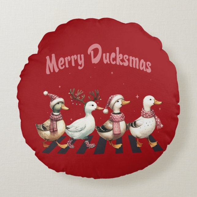 Christmas Merry Ducksmas Round Pillow Rundes Kissen (Vorderseite)