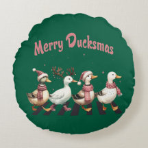 Christmas Merry Ducksmas Round Pillow