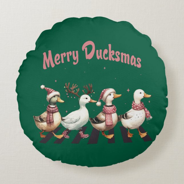 Christmas Merry Ducksmas Round Pillow Rundes Kissen (Vorderseite)