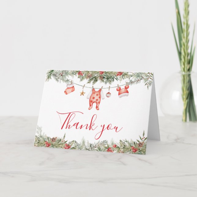 Christmas Merry Little Baby Dusche Dankeskarte (Vorderseite)