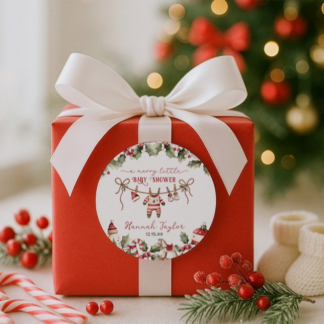 Christmas Merry Little Baby Dusche Runder Aufkleber (Von Creator hochgeladen)