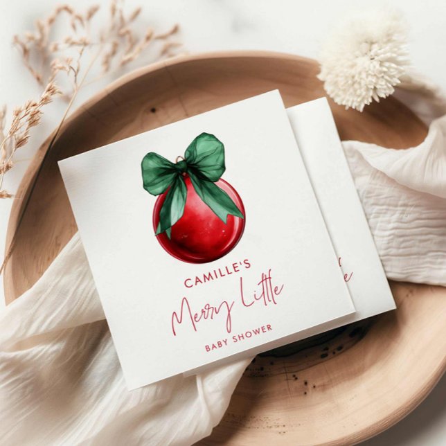 Christmas Merry Little Baby Shower Paper Napkin Serviette (Merry Little Baby Shower Personalized Paper Napkins )