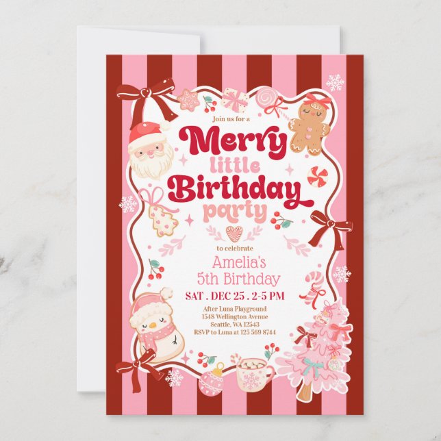 Christmas Merry Little Birthday Invitation (Devant)