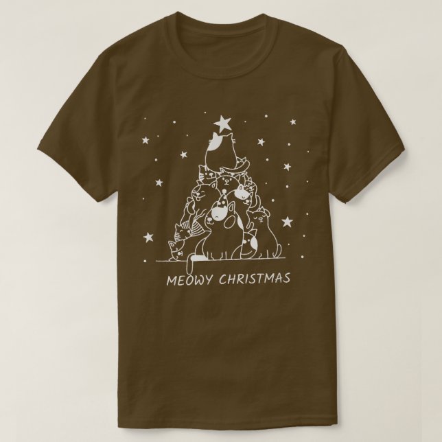 Christmas Merry Meowy Cats Weihnachtsbaum T-Shirt (Design vorne)