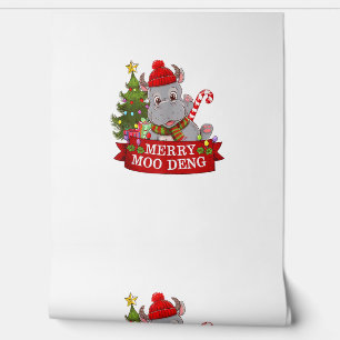 Christmas Merry Moo Deng Niedlich Baby Hippo Bounc Tapete